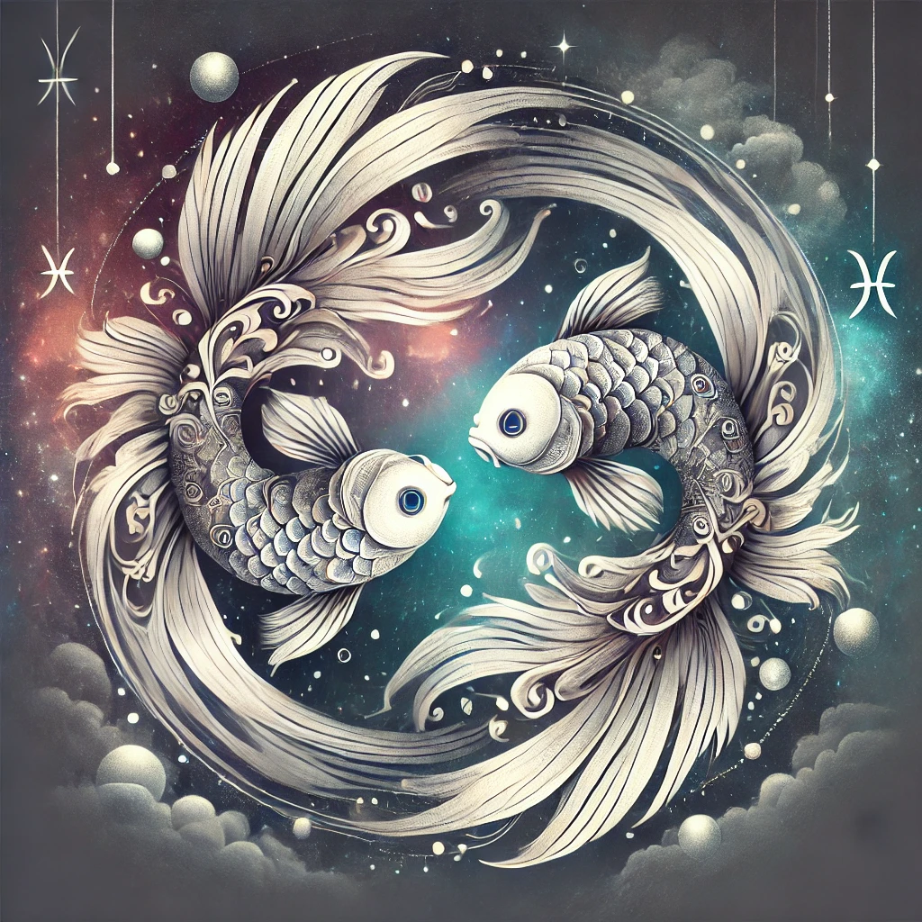 मीन राशि - Two-fish-swimming-in-opposite-directions / the sign of Pisces zodiac